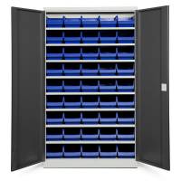 Opbevaringsskab med 45 bl&aring; kasser 1980x1200x570mm, antracit d&oslash;re