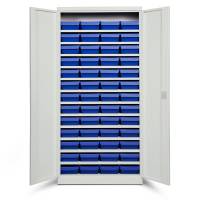 Opbevaringsskab med 52 bl&aring; kasser 1980x980x570mm, lys gr&aring; d&oslash;re