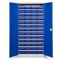 Opbevaringsskab med 52 blå kasser 1980x980x670mm, blå døre