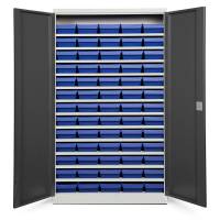 Opbevaringsskab med 65 bl&aring; kasser 1980x1200x570mm, antracit d&oslash;re