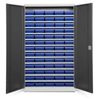 Opbevaringsskab med 65 bl&aring; kasser 1980x1200x570mm, antracit d&oslash;re