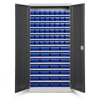 Opbevaringsskab med 76 bl&aring; kasser 1980x980x570mm, antracit d&oslash;re