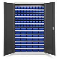 Opbevaringsskab med 95 bl&aring; kasser 1980x1200x470mm, antracit d&oslash;re