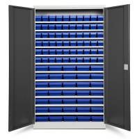 Opbevaringsskab med 95 bl&aring; kasser 1980x1200x570mm, antracit d&oslash;re