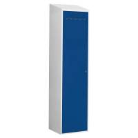 Snavsetøjsskab 190x40x55cm med cylinderlås, skråt tag og blå dør