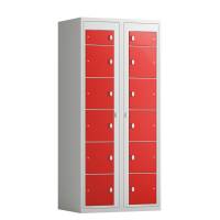 T&oslash;judleveringsskab 2x6 rum med greb til h&aelig;ngel&aring;s, med lige tag og r&oslash;de d&oslash;re