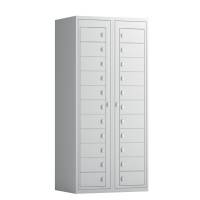 T&oslash;judleveringsskab 2x11 rum med greb til h&aelig;ngel&aring;s, med lige tag og lysegr&aring; d&oslash;re