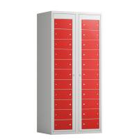 T&oslash;judleveringsskab 2x11 rum med cylinderl&aring;s, med lige tag og r&oslash;de d&oslash;re