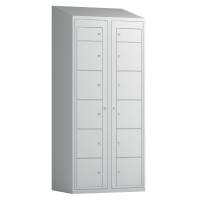 T&oslash;judleveringsskab 2x6 rum med cylinderl&aring;s, med skr&aring;t tag og lysegr&aring; d&oslash;re