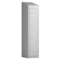 T&oslash;judleveringsskab 1x11 rum med cylinderl&aring;s, med skr&aring;t tag og lysegr&aring; d&oslash;re