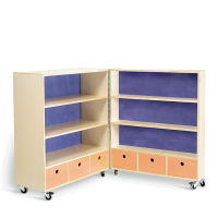 Emil mobil opbevaringsvogn i birkefin&eacute;r med hylder og skuffer