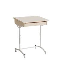 Elevbord 65x55cm i birk h&oslash;jtrykslaminat med hvidt stel, h&oslash;jde 70-90cm