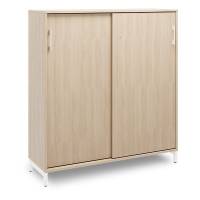 Office kontorskab med skyded&oslash;r 1275x1200mm eg med hvidt stel