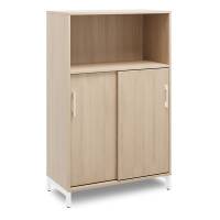 Office skab med skyded&oslash;r og reol 1275x800mm eg med hvidt stel