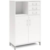 Office kontorskab med døre og skuffer 1275x800mm hvid med alugråt stel
