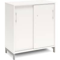 Office kontorskab med skydedør 890x800mm hvid med alugråt stel