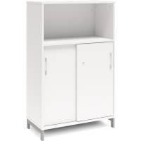 Office skab med skydedør og reol 1275x800mm hvid med alugråt stel