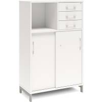 Office skab med skydedør og skuffer 1275x800mm hvid med alugråt stel