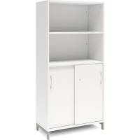 Office skab med skydedør og reol 1660x800mm hvid med alugråt stel