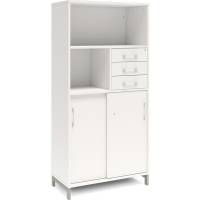 Office skab med skyded&oslash;r og skuffer 1660x800mm hvid med alugr&aring;t stel