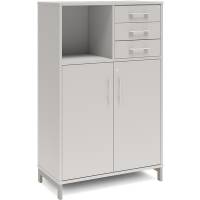 Office kontorskab med d&oslash;re og skuffer 1275x800mm lys gr&aring; med alugr&aring;t stel