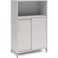 Office skab med skydedør og reol 1275x800mm lys grå med alugråt stel