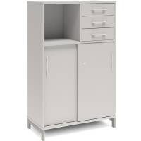 Office skab med skyded&oslash;r og skuffer 1275x800mm lys gr&aring; med alugr&aring;t stel