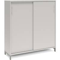 Office kontorskab med skydedør 1275x1200mm lys grå med alugråt stel