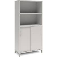 Office skab med skydedør og reol 1660x800mm lys grå med alugråt stel