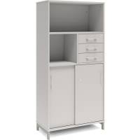Office skab med skydedør og skuffer 1660x800mm lys grå med alugråt stel