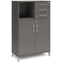 Office kontorskab med døre og skuffer 1275x800mm antracit med alugråt stel