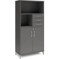 Office kontorskab med skuffer 1660x800mm antracit med alugr&aring;t stel