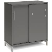 Office kontorskab med skydedør 890x800mm antracit med alugråt stel