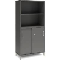 Office skab med skydedør og reol 1660x800mm antracit med alugråt stel 