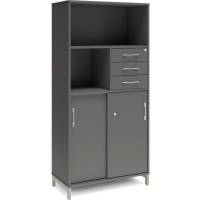 Office skab med skydedør og skuffer 1660x800mm antracit med alugråt stel