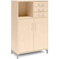 Office kontorskab med d&oslash;re og skuffer 1275x800mm birk med alugr&aring;t stel