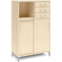 Office skab med skyded&oslash;r og skuffer 1275x800mm birk med alugr&aring;t stel