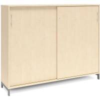 Office kontorskab med skydedør 1275x1600mm birk med alugråt stel