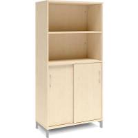 Office skab med skydedør og reol 1660x800mm birk med alugråt stel