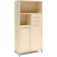Office skab med skydedør og skuffer 1660x800mm birk med alugråt stel