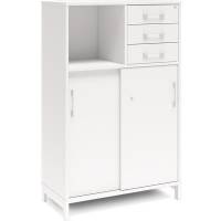 Office skab med skydedør og skuffer 1275x800mm hvid med hvidt stel