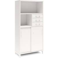 Office skab med skydedør og skuffer 1660x800mm hvid med hvidt stel