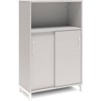 Office skab med skydedør og reol 1275x800mm lys grå med hvidt stel