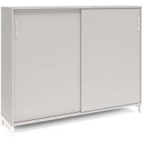 Office kontorskab med skydedør 1275x1600mm lys grå med hvidt stel