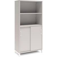 Office skab med skyded&oslash;r og reol 1660x800mm lys gr&aring; med hvidt stel