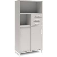 Office skab med skydedør og skuffer 1660x800mm lys grå med hvidt stel