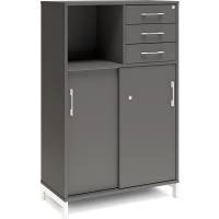Office skab med skydedør og skuffer 1275x800mm antracit med hvidt stel