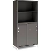 Office skab med skyded&oslash;r og reol 1660x800mm antracit med hvidt stel