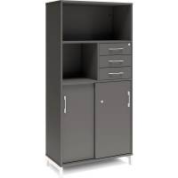 Office skab med skydedør og skuffer 1660x800mm antracit med hvidt stel