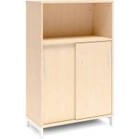 Office skab med skydedør og reol 1275x800mm birk med hvidt stel